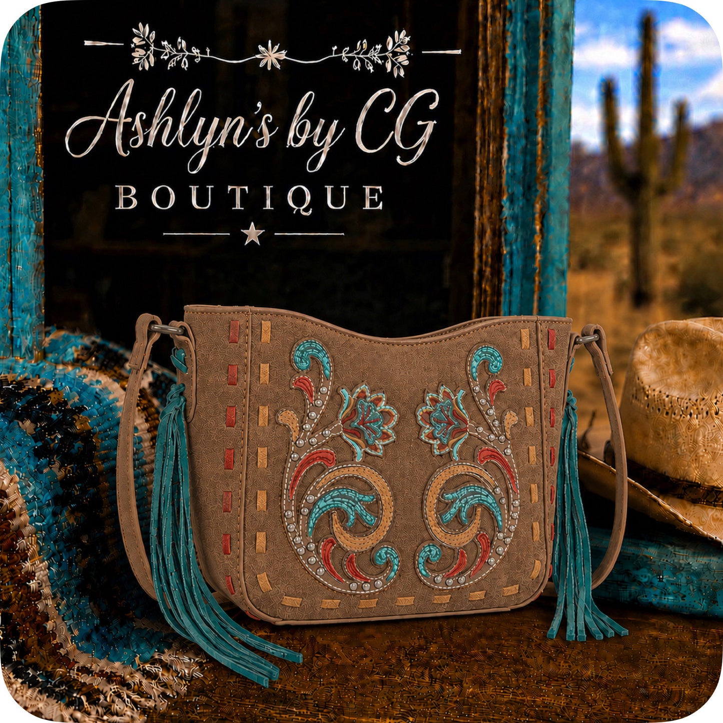 Montana West Embroidered Appliqué Saddle Stitch Detail Brown Crossbody Bag
