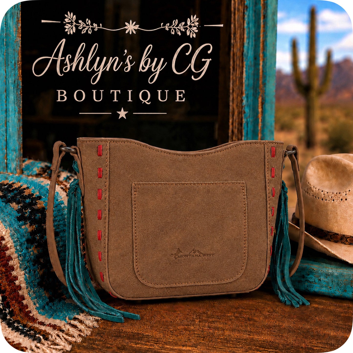 Montana West Embroidered Appliqué Saddle Stitch Detail Brown Crossbody Bag