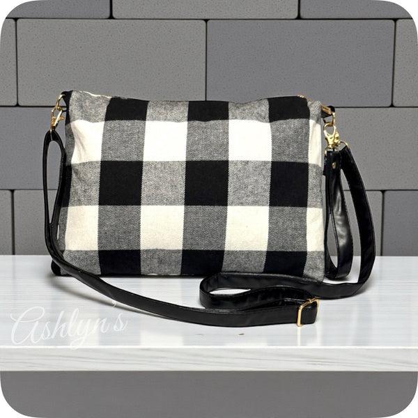 Black Buffalo Plaid Crossbody Bag-Satchel-Clutch-Purse-Checkered