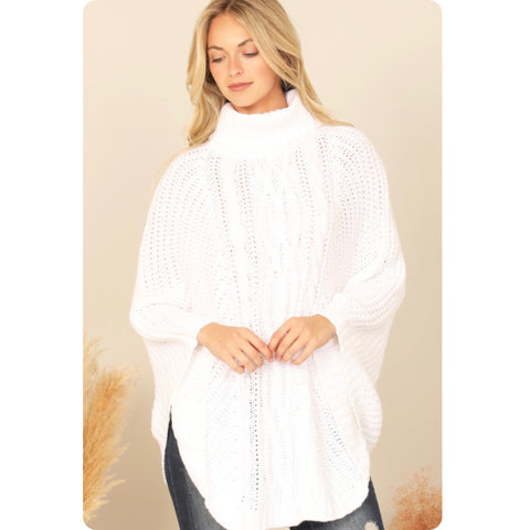 Casually Classy White Turtleneck Sweater Poncho-