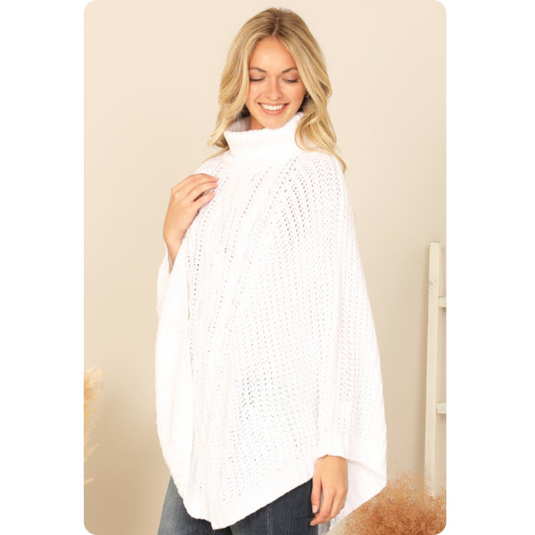 Casually Classy White Turtleneck Sweater Poncho-