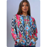 Aztec Animal Print Mix Pink Blue Hooded Sweater Top