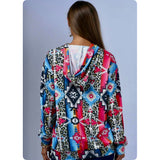 Aztec Animal Print Mix Pink Blue Hooded Sweater Top