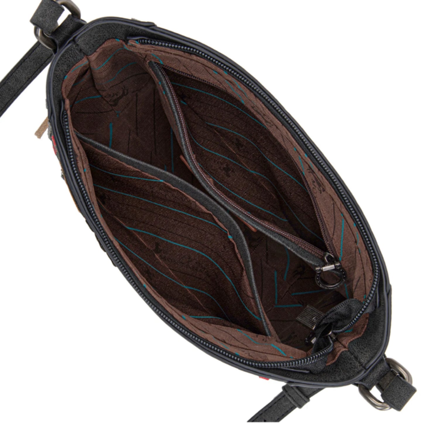 Montana West Embroidered Appliqué Saddle Stitch Detail Black Crossbody Bag