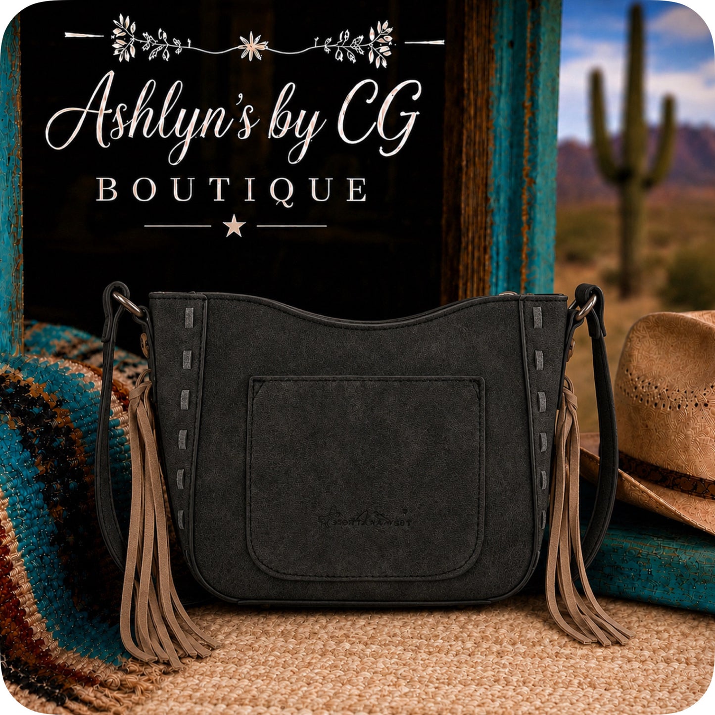 Montana West Embroidered Appliqué Saddle Stitch Detail Black Crossbody Bag