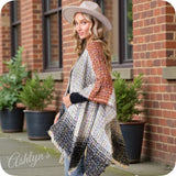 Casually Classy Confetti Stitch Knit Rust/Grey Sweater Poncho-Shawl-Wrap
