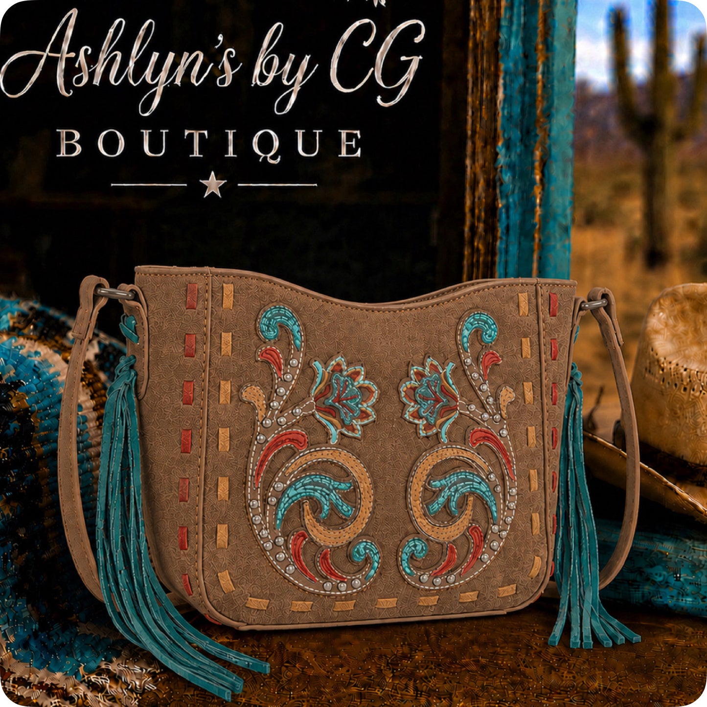 Montana West Embroidered Appliqué Saddle Stitch Detail Brown Crossbody Bag