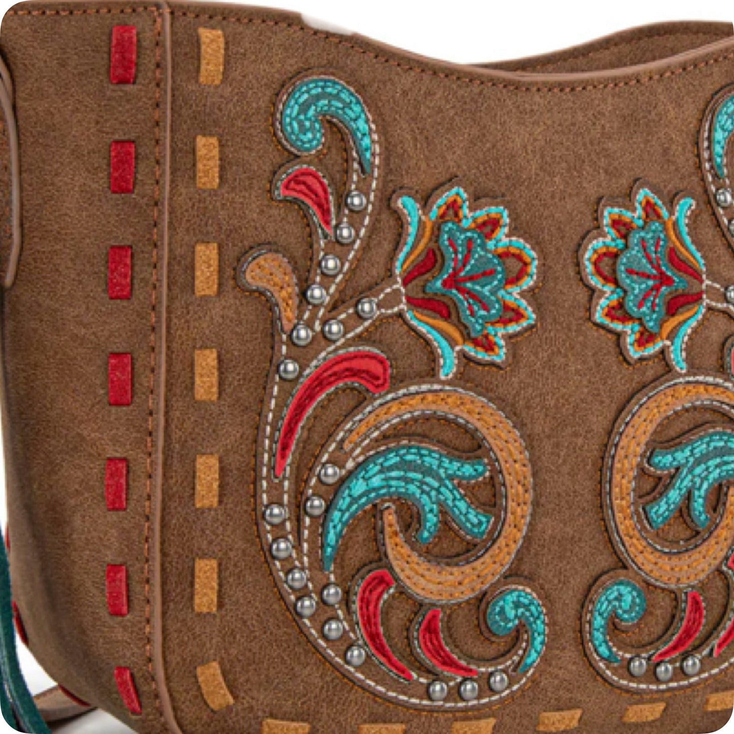 Montana West Embroidered Appliqué Saddle Stitch Detail Brown Crossbody Bag