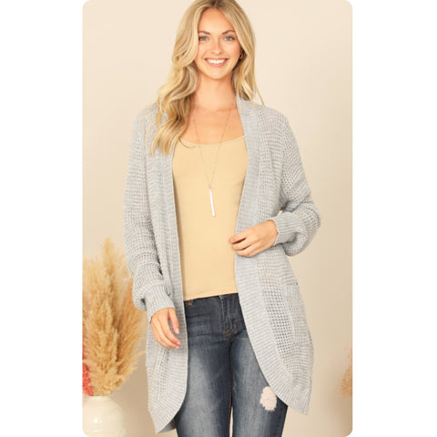 Cozy Open Front Lt Gray Cardigan