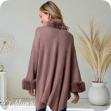 Classy Plush Faux Fur Trim Mocha Cape-Coat-Poncho-Wrap