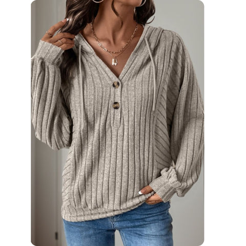 Cozy Time-Casually Classy Taupe Hooded Sweater Top