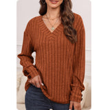 Cozy Cute Ribbed Knit Button Detail Sweater Top