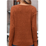 Cozy Cute Ribbed Knit Button Detail Sweater Top