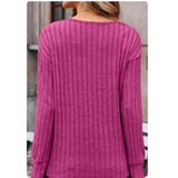 Cozy Cute Ribbed Knit Button Detail Sweater Top