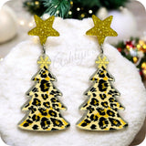 Adorable Acrylic Glitter Highlight Leopard Christmas Tree Earrings