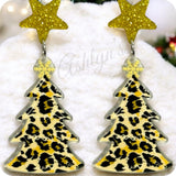 Adorable Acrylic Glitter Highlight Leopard Christmas Tree Earrings