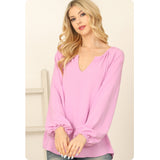 Ashlyn’s Casually Classy Notch V Neck Puff Sleeve Top