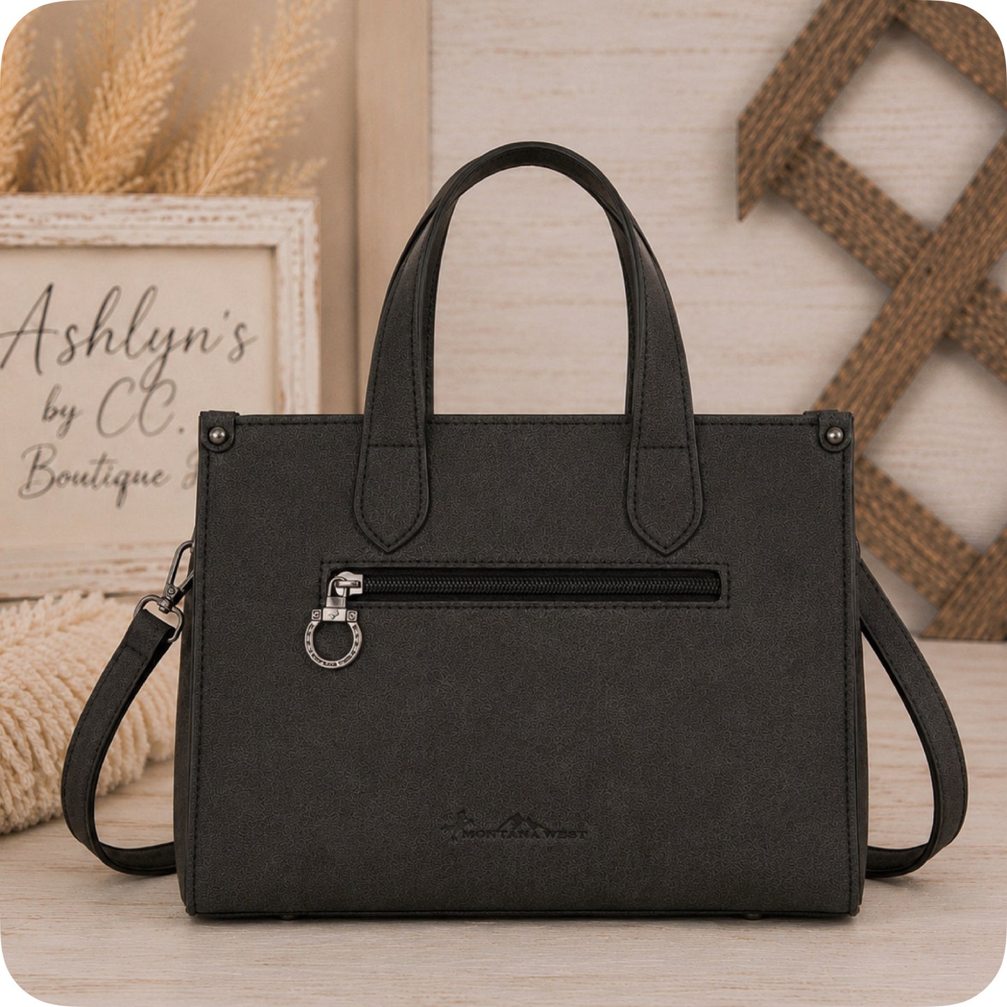 MONTANA WEST Aztec Pattern Whipstitch Black Tote Bag-Crossbody Bag