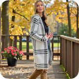 Cuddly Soft Fuzzy Ivory Black Hooded Duster Cardigan-Eyelash Plaid