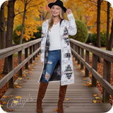Fuzzy Ivory Aztec Multi Color Detail Hooded Cardigan-Sweater Duster