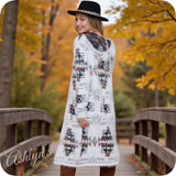 Fuzzy Ivory Aztec Multi Color Detail Hooded Cardigan-Sweater Duster