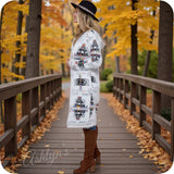 Fuzzy Ivory Aztec Multi Color Detail Hooded Cardigan-Sweater Duster