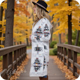 Fuzzy Ivory Aztec Multi Color Detail Hooded Cardigan-Sweater Duster