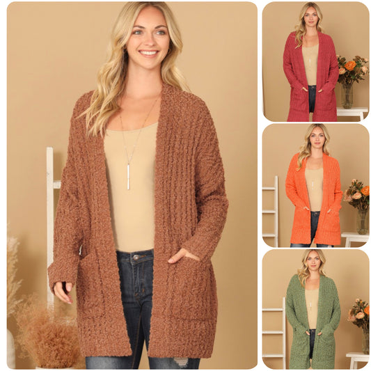 Open Front Super Soft Sweater Cardigan with Pockets-Jacket-Outerwear