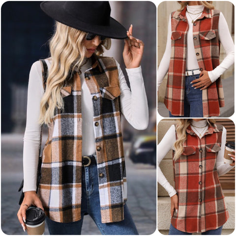 Stepping’ into Style Plaid Flannel Vests-Tops