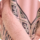 Classy Plush Faux Fur Trim Studded Detail Pink Poncho-Wrap-Coat-Cloak