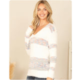 Ashlyn’s Silky Soft Ivory Pastel Striped Sweater Top