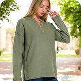 Cozy Zenana 4 Button Henley Sweater-Top