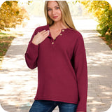 Cozy Zenana 4 Button Henley Sweater-Top