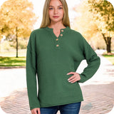 Cozy Zenana 4 Button Henley Sweater-Top