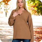 Cozy Zenana 4 Button Henley Sweater-Top