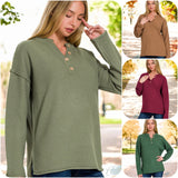 Cozy Zenana 4 Button Henley Sweater-Top