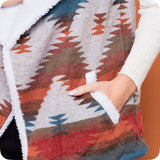 Hello Beautiful! Michelle W Sweater Vest Version Sherpa Lined Aztec Jacket-Coat-Tribal