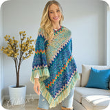 Stunning Flame Stitch Mint Turquoise Color Mix Knit Poncho-Zig Zag Sweater
