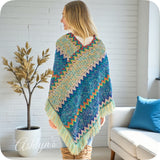Stunning Flame Stitch Mint Turquoise Color Mix Knit Poncho-Zig Zag Sweater