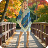 Stunning Flame Stitch Mint Turquoise Color Mix Knit Poncho-Zig Zag Sweater