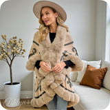 Classy Faux Fur Trim Layered Beige Coat-Sweater Poncho-Cape