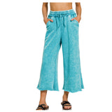 Zenana Acid Wash Fleece Lt Teal Palazzo Pants with Pockets