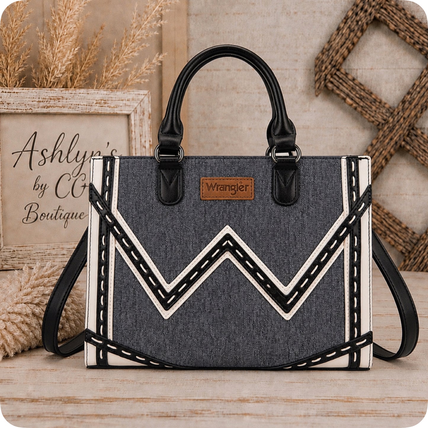 WRANGLER Western Chevron Contrast Stitching Top Handle Bag-Purse