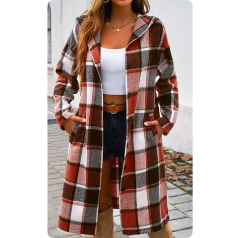 Ashlyn’s Casually Classy Rust Plaid Hooded Jacket