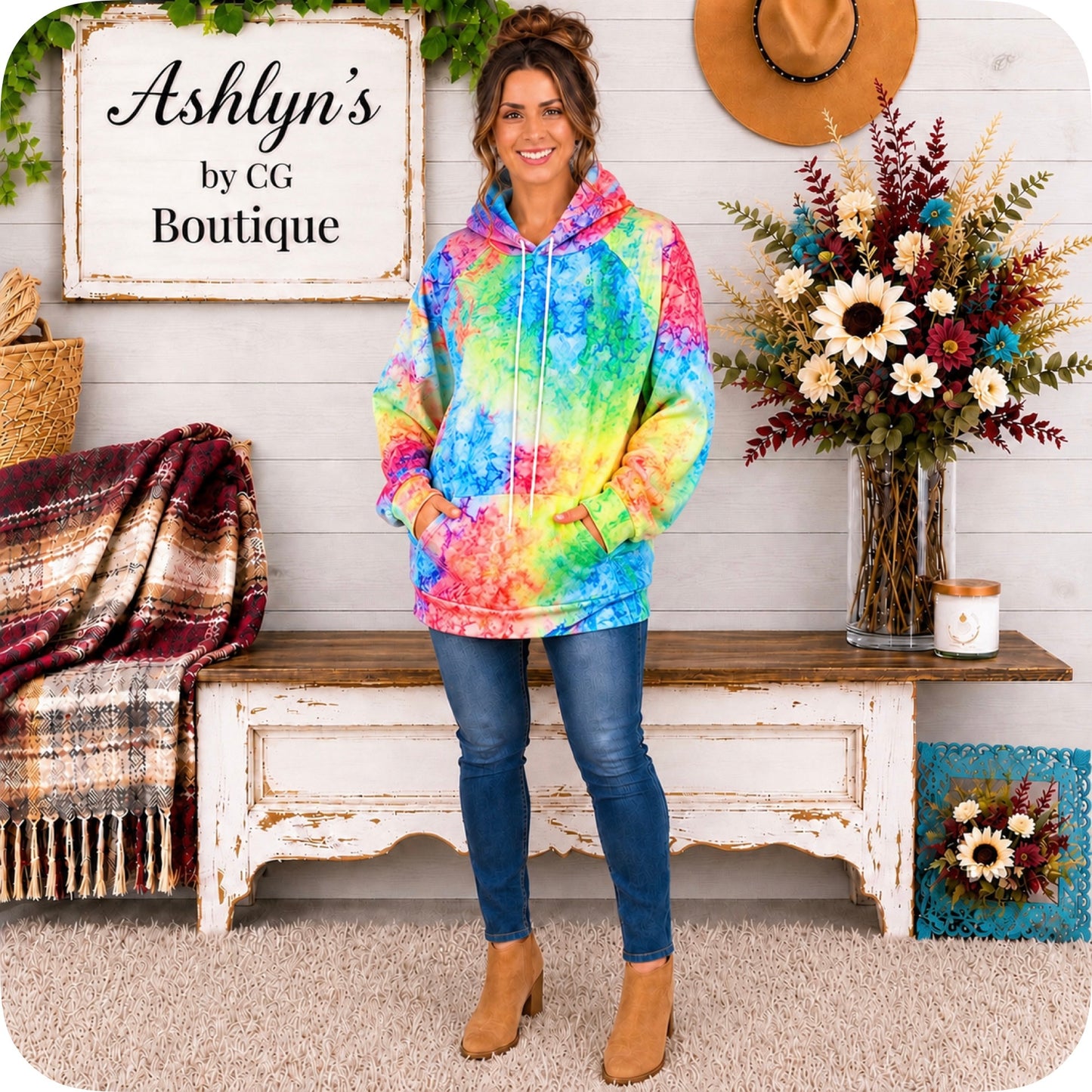 Color Me Happy Vibrant TieDye Kangaroo Pocket Hoodie