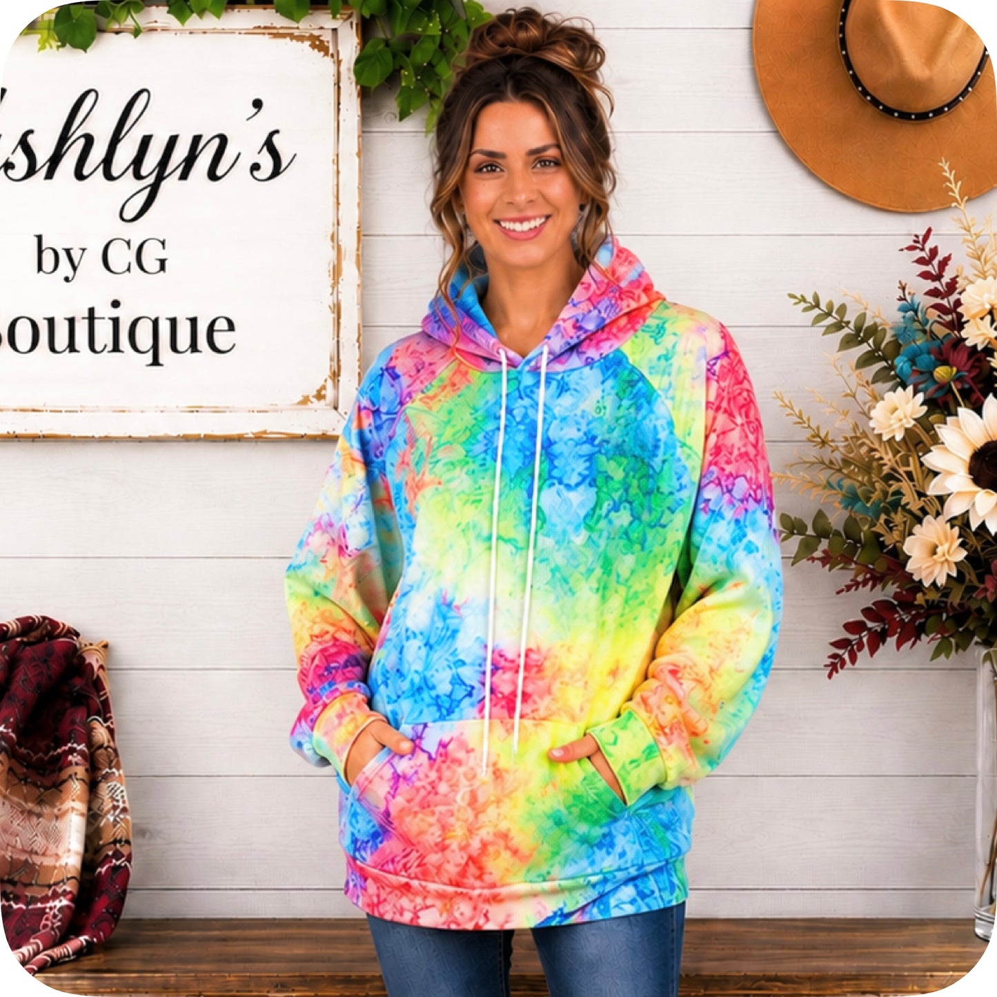 Color Me Happy Vibrant TieDye Kangaroo Pocket Hoodie