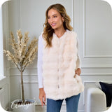 Cozy Quilted Plush Faux Fur Puffy Ivory Vest-Jacket