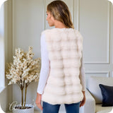 Cozy Quilted Plush Faux Fur Puffy Ivory Vest-Jacket