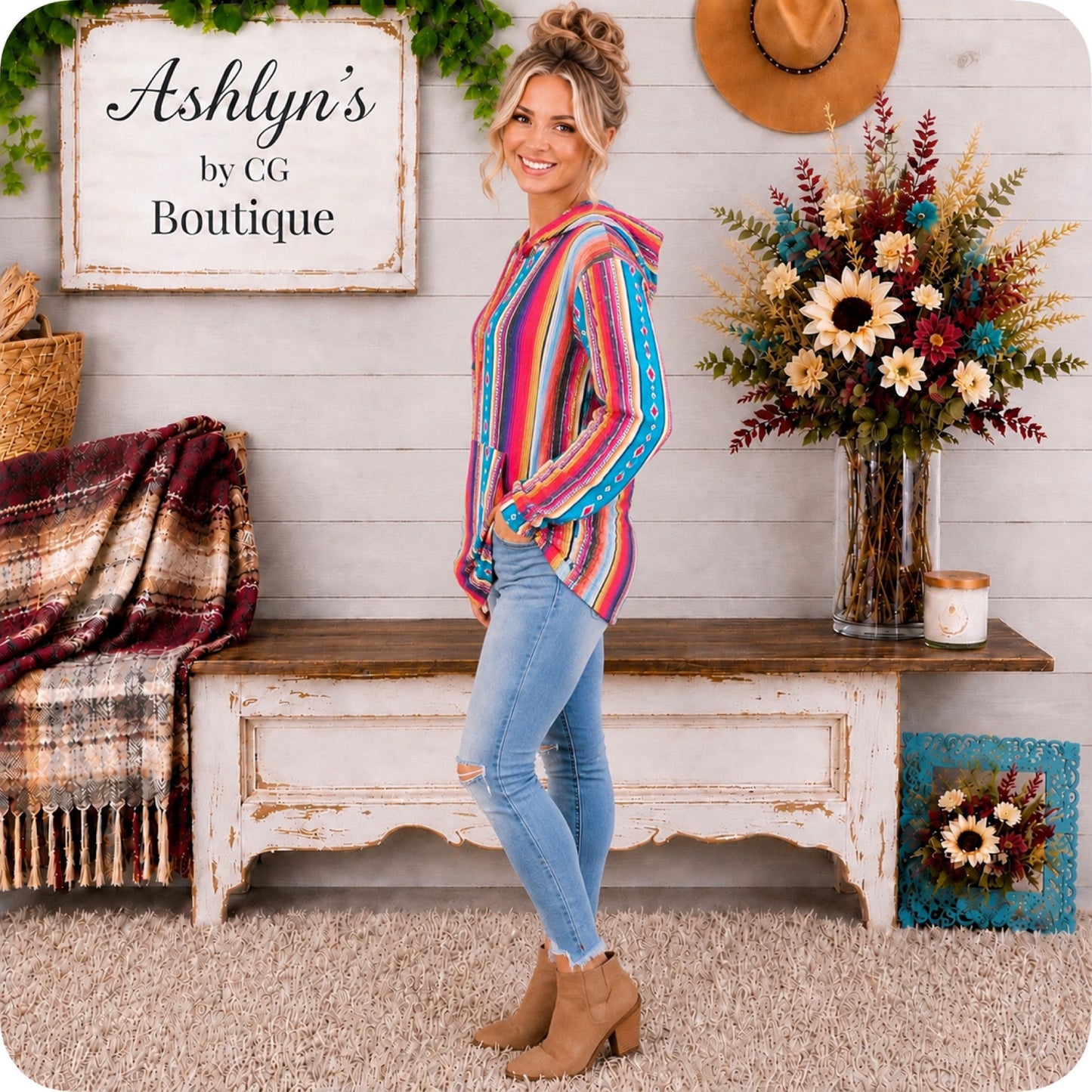 Fall Ready Serape Hooded Sweater Top