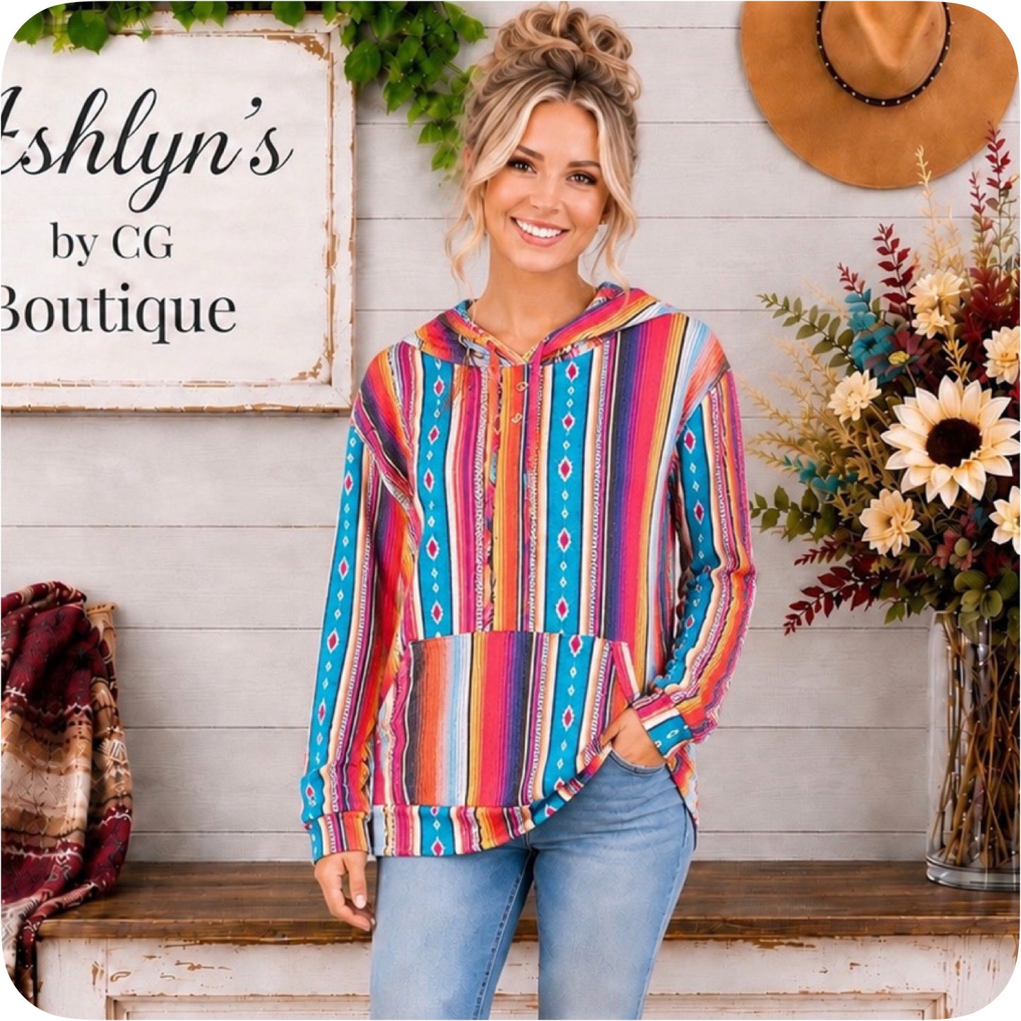 Fall Ready Serape Hooded Sweater Top